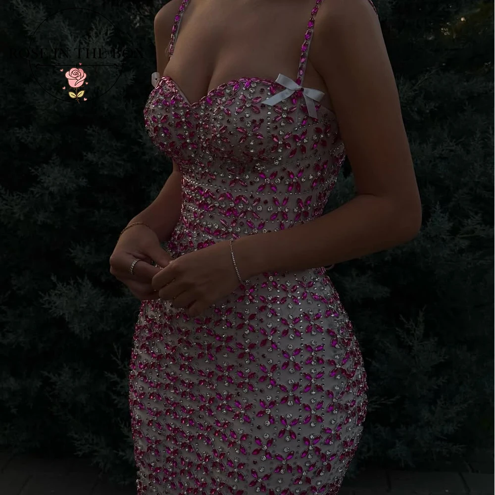 

ROSEINTHEBOX Customized Stunning Hand Made Crystal Evening Dress 2025 for Women Spaghteei Straps Mermaid Elegant Party Dresses