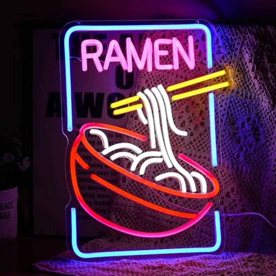 Ramen Neon Sign Noodle Led Neon Lights for Wall Decor Neon Ramen Light up Sign Powered by USB Neon Lights for Restaurant Ramen