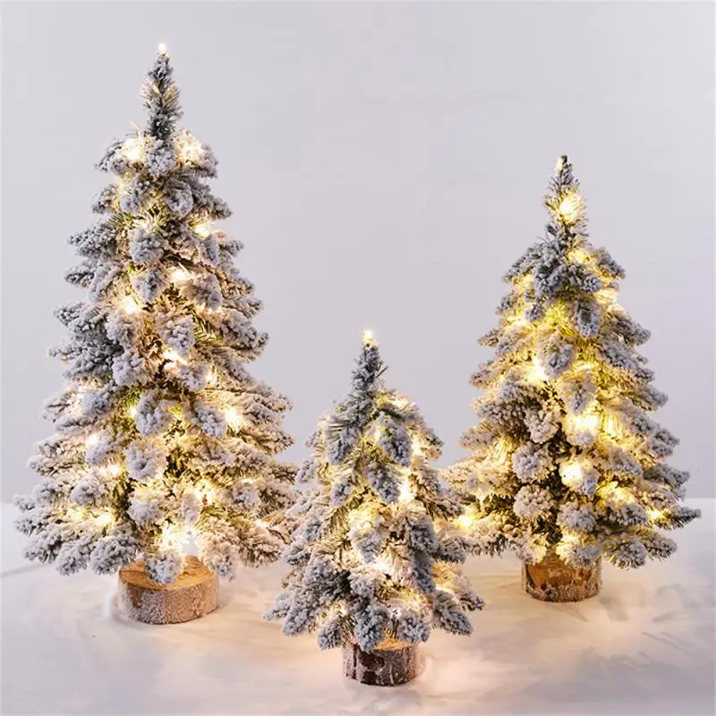

2025 Christmas Tree Tabletop Figurine Snow Flocked Christmas Tree With LED Lights For Christmas Home Table Desk