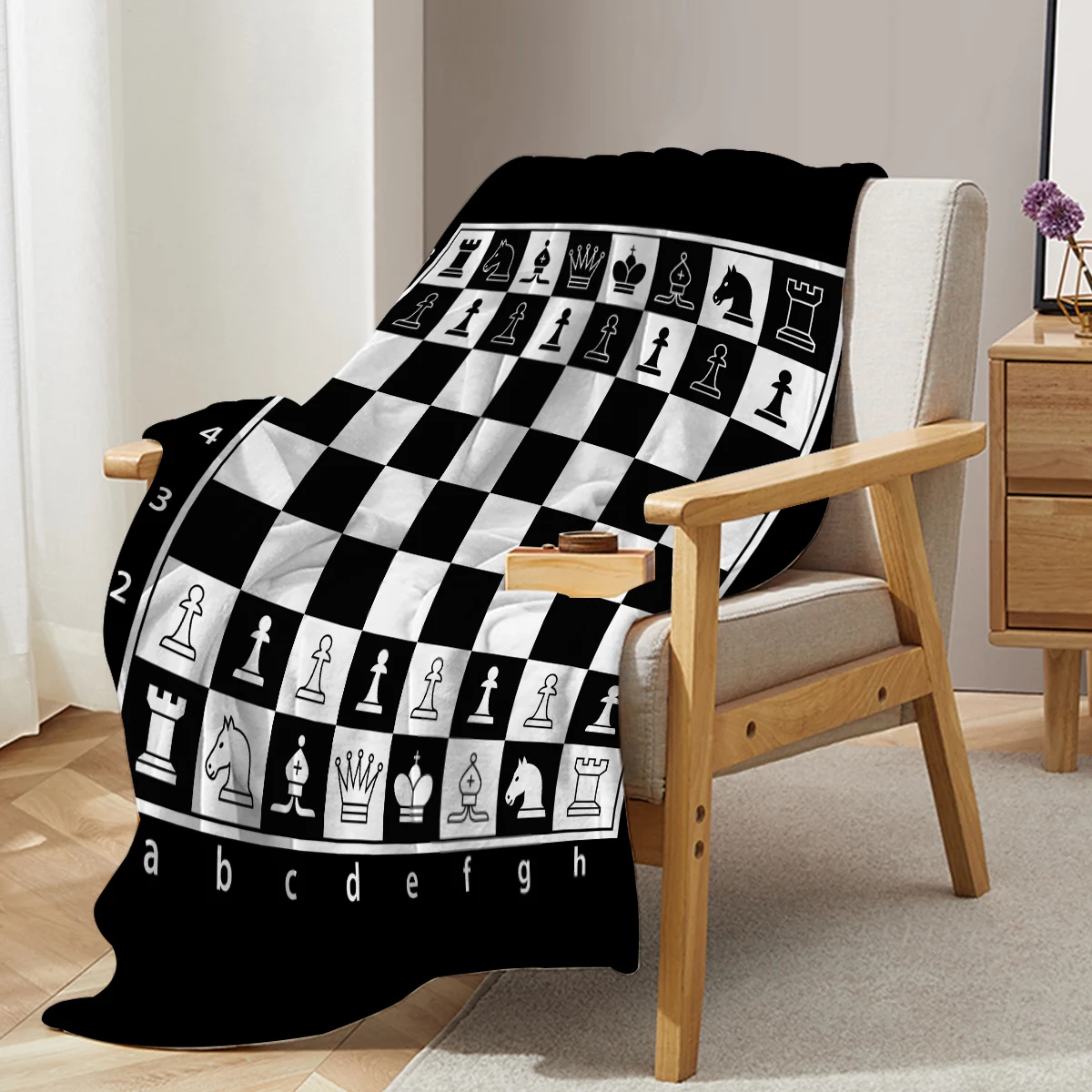 Chess Board Flannel Fleece Throw Blanket Grid Checkered Pattern Warm Lightweight Bed Couch Blanket Black and White