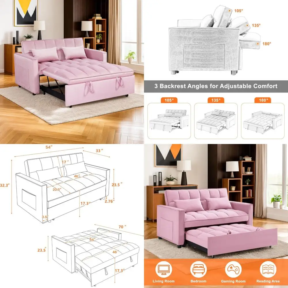 أريكة فوتون مخملية قابلة للتحويل، 54 أريكة نائمة مع سرير قابل للسحب لمساحات المعيشة #1