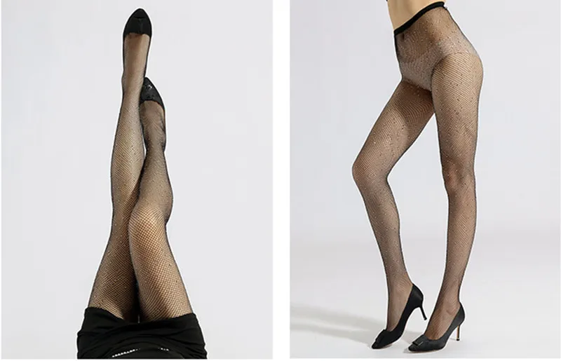 1/4 Paar Übergrößen-Netzstrümpfe mit Strass für Damen, Schwarz, Sexy, Ultra-Glitzernd, Hohe Taille, Netzstrumpfhose, Damen-Party-Leggings – Detail 14