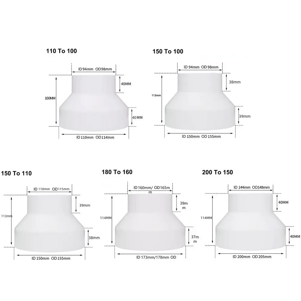 New ABS Exhaust Pipe Reducer Adapter White Portable Ducting Connector Pipeline Variable Diameter Joint