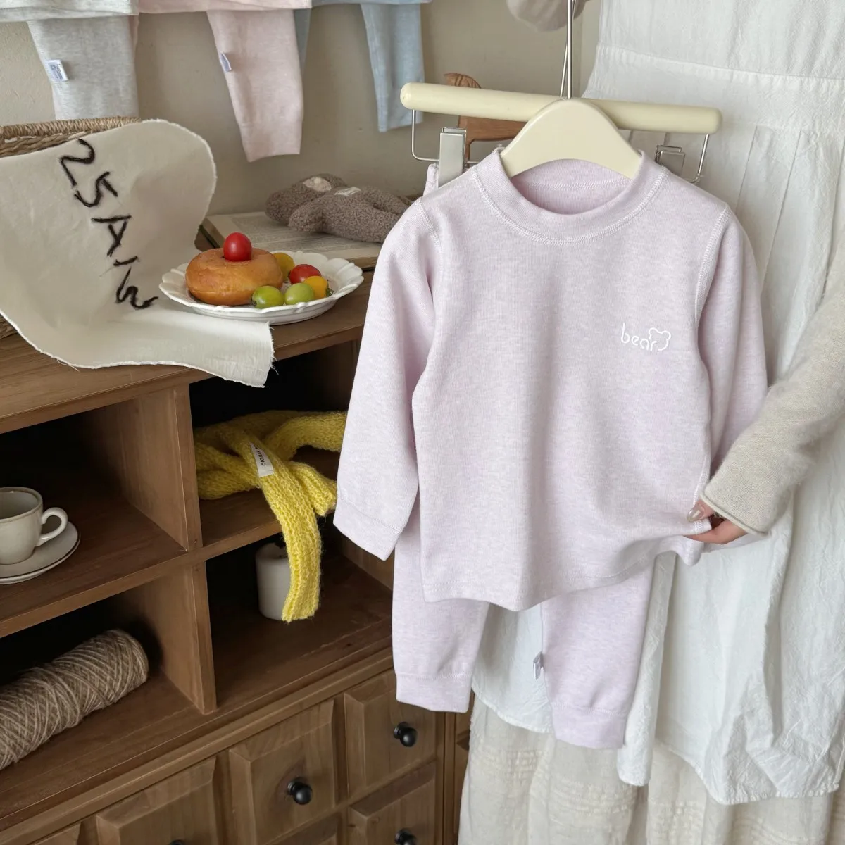 Children's sleepwear set, pure cotton autumn clothes, autumn underwear, men's and women's comfortable velvet pullover, thick com