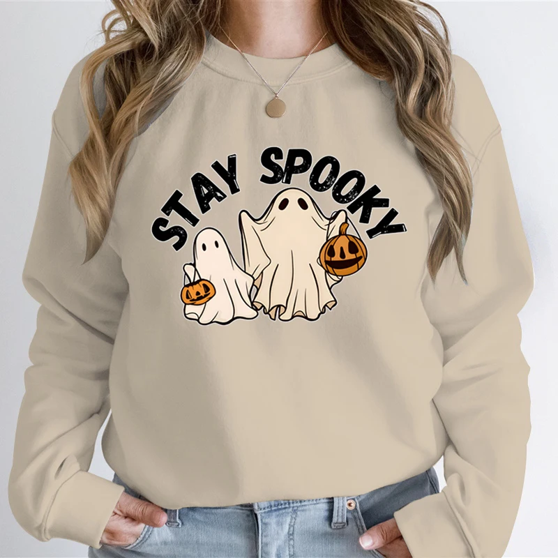 Stay Spooky Halloween Gift Sweatshirt Hoodie Women Spooky Season Ghost Pumpkin Classic Hoodies Women Halloween Ghost Sweatshirt