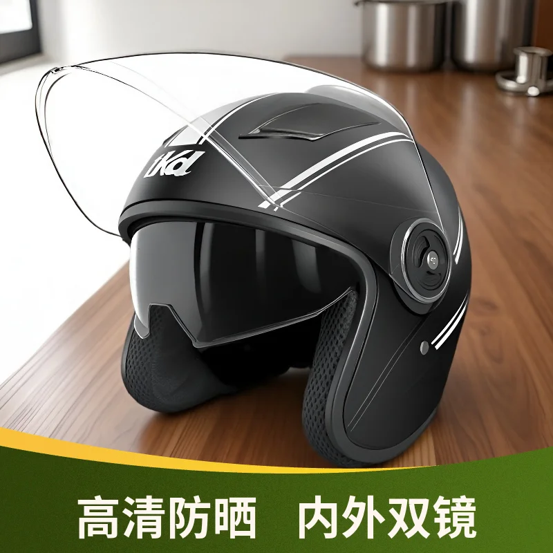 

Мотоциклетный шлем с открытым лицом для мужчин и женщин, солнцезащитный козырек с двумя линзами, легкий шлем для скутера, велосипеда в стиле ретро 3/4, шлем