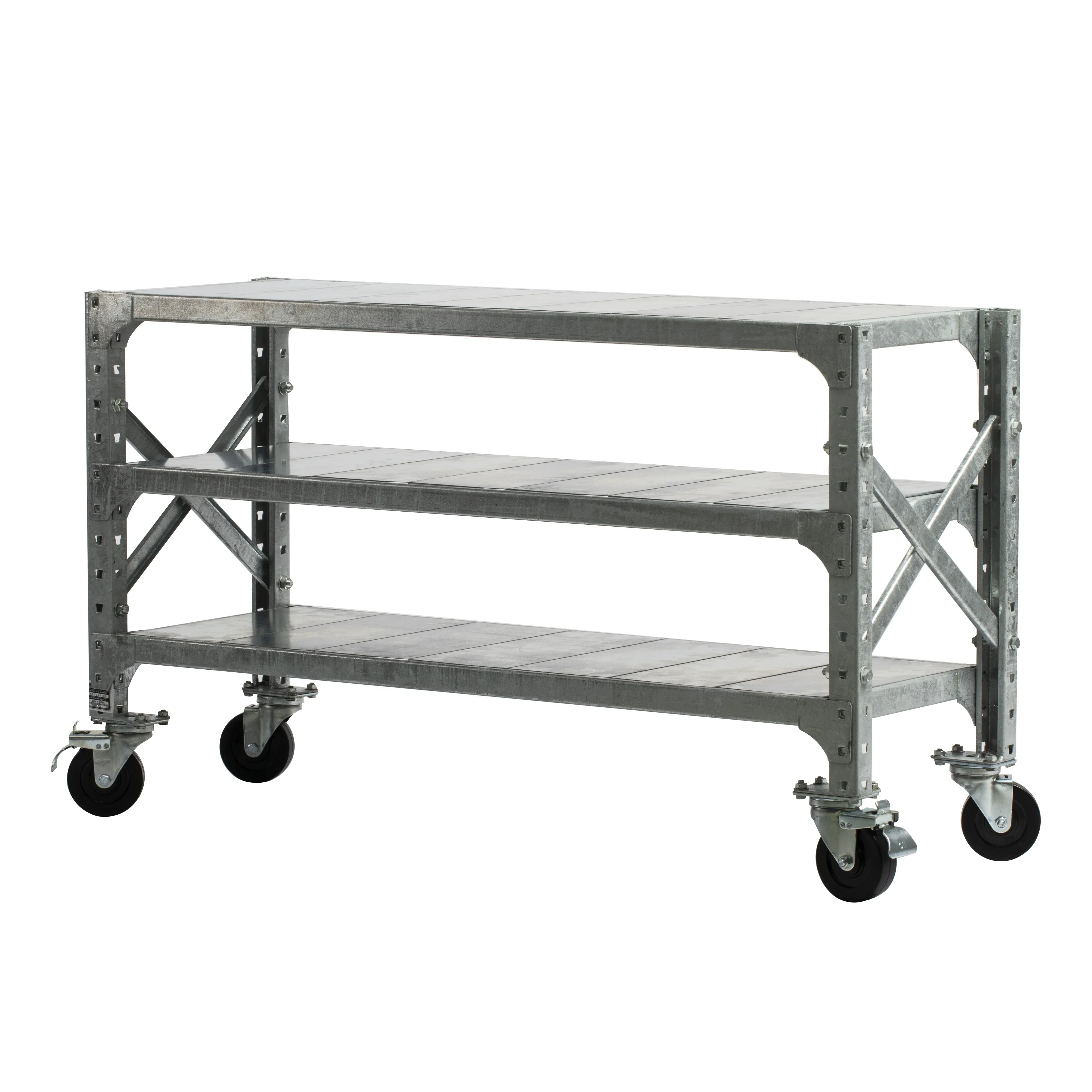 Industrial Style Metal Galvanized Display Rack with Casters Double Deck and Multi-Layer Storage Display Rack