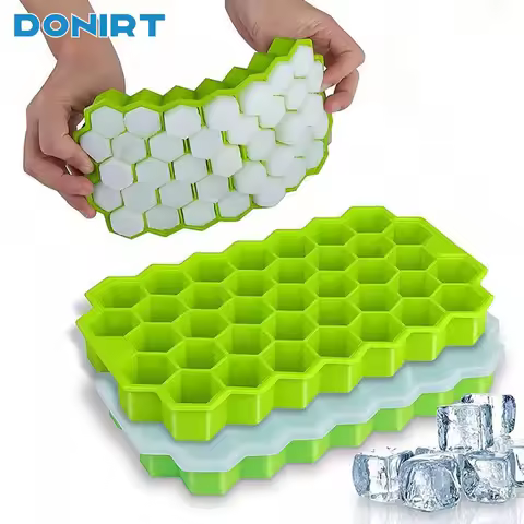 37 Grids Ice Cube Tray with Lid Silicone Mold Honeycomb DIY Ice Maker Food Grade Easy Remove Ice Mold Kitchen Dessert Bar Tools
