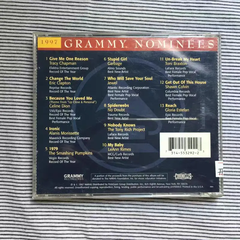 CD 1997 Grammy Nominees, 1997-02-11 PolyGram/Grammy Recordings, 13 Tracks, Eric Clapton/Céline Dion/Alanis Morissette