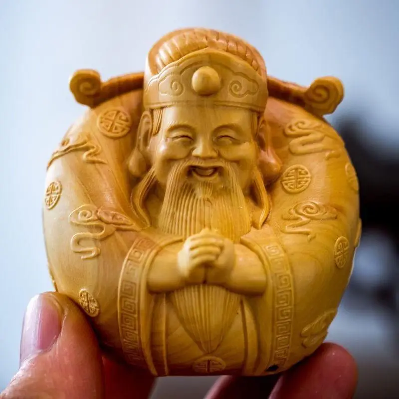 

wooden God of wealth decorative Small ornaments Characters hand-carved Cute Home Mini Art Statue lucky small gift