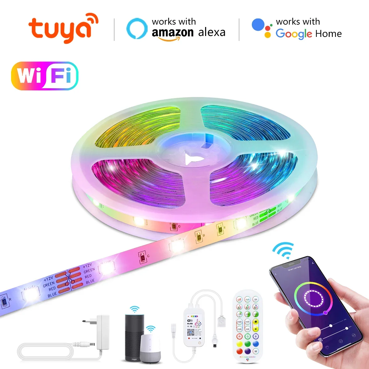 5/10/15/20M Tuya WiFi Wireless Control LED Strip Light RGB 5050 Neon Light Colorful Samrt Voice Control Gaming Room Party Decor