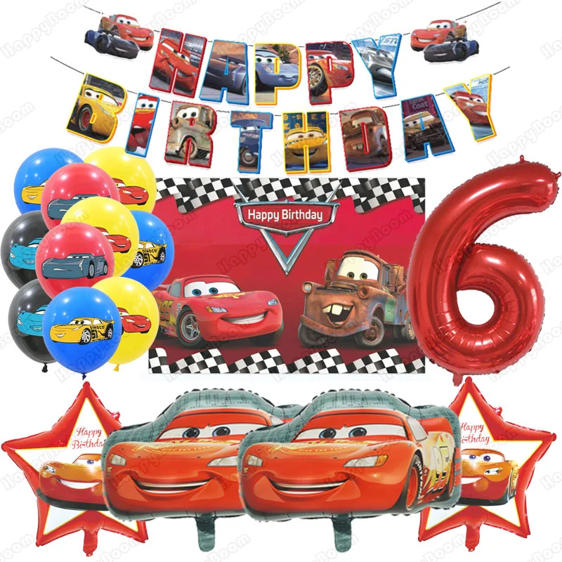 Auto's Ballonnen Bliksem Auto Feestdecoratie Gelukkige Verjaardag Banner Verjaardagsfeestje Decoraties Benodigdheden Feestfoto Prop