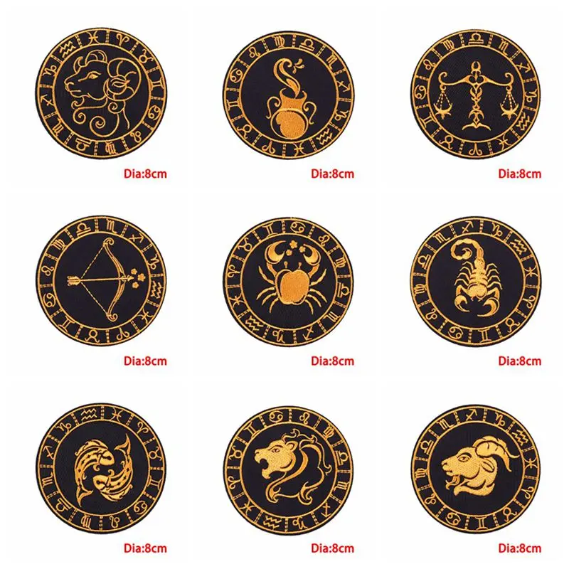 10PCS Twelve Constellations Patch Iron On Patches For Clothing Thermoadhesive Patches On Clothes Cancer Libra Embroidery Patch