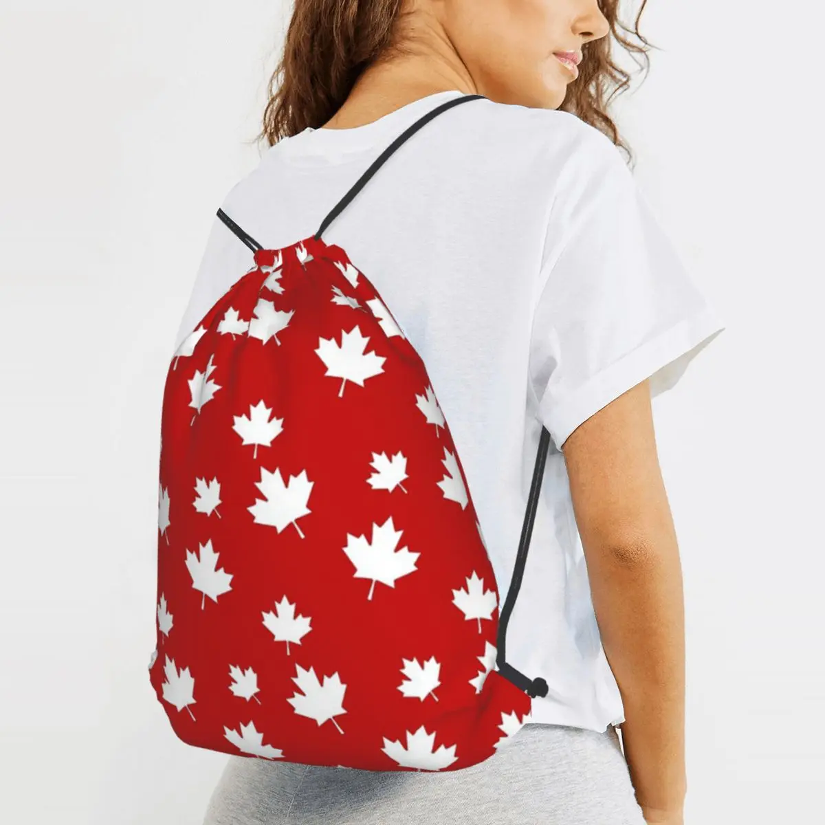 

Canada Maple Leaf Flag Pattern Red White Canada Flag Backpacks Portable Drawstring Bags Sports Bag Book Bags for Travel School