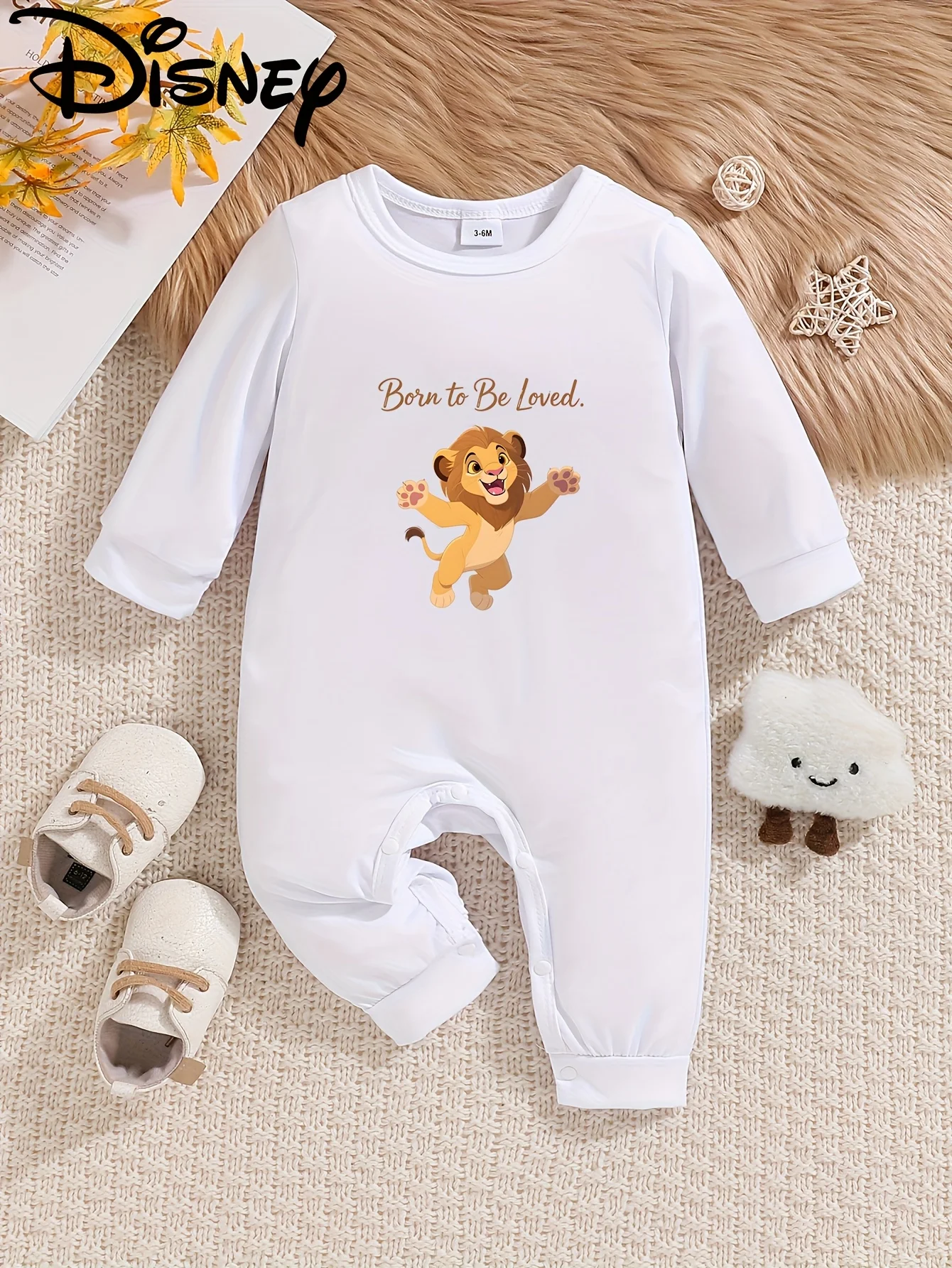 

[Акторизованный] Детский комбинезон с длинными рукавами Disney the Lion King, милый узор с принтом, круглый вырез, мягкий и удобный, можно стирать в машине, подходит для всех сезонов, подходит для уличного ношения