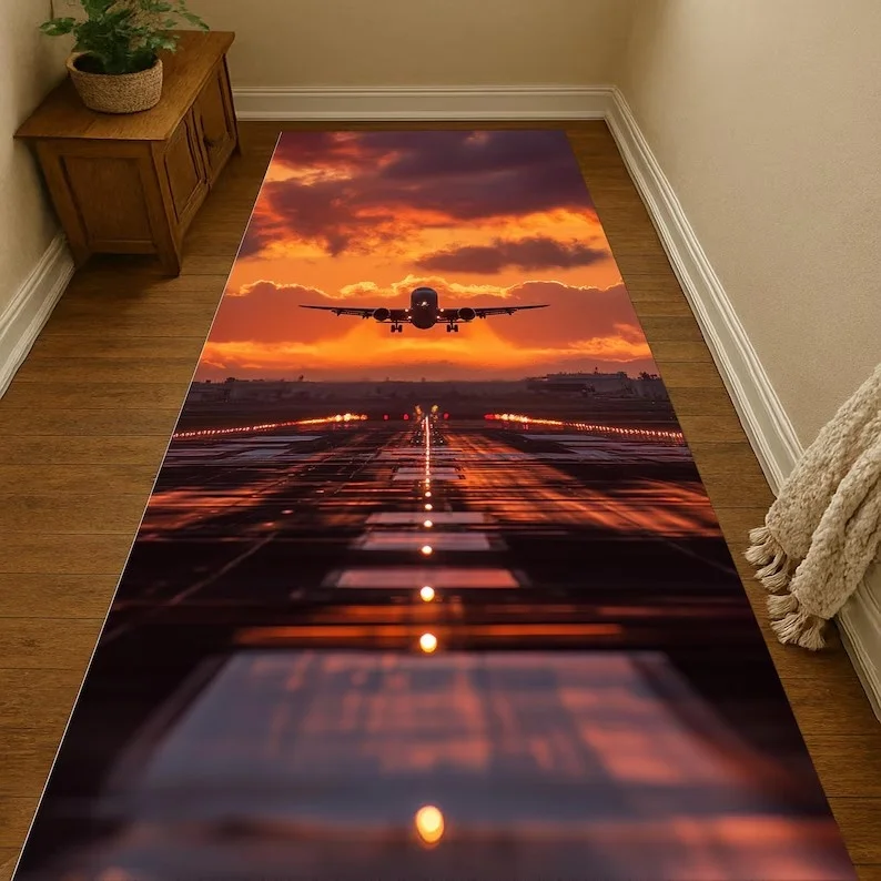 Airplane Sunset Runner Rug Airplane Runway Children's Climbing Mat Carpet Living Room Bedside Sofa Home Decoration Floor Mat
