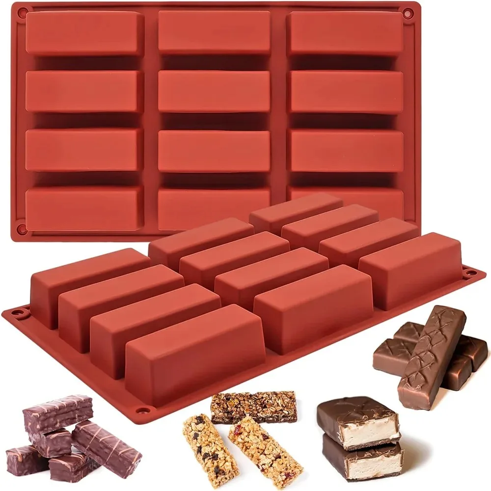 Molde para Barras de Granola, Moldes Rectangulares de Silicona para Hornear Barras Energéticas, Molde para Barras de Chocolate, Molde para Mantequilla de 12 Cavidades