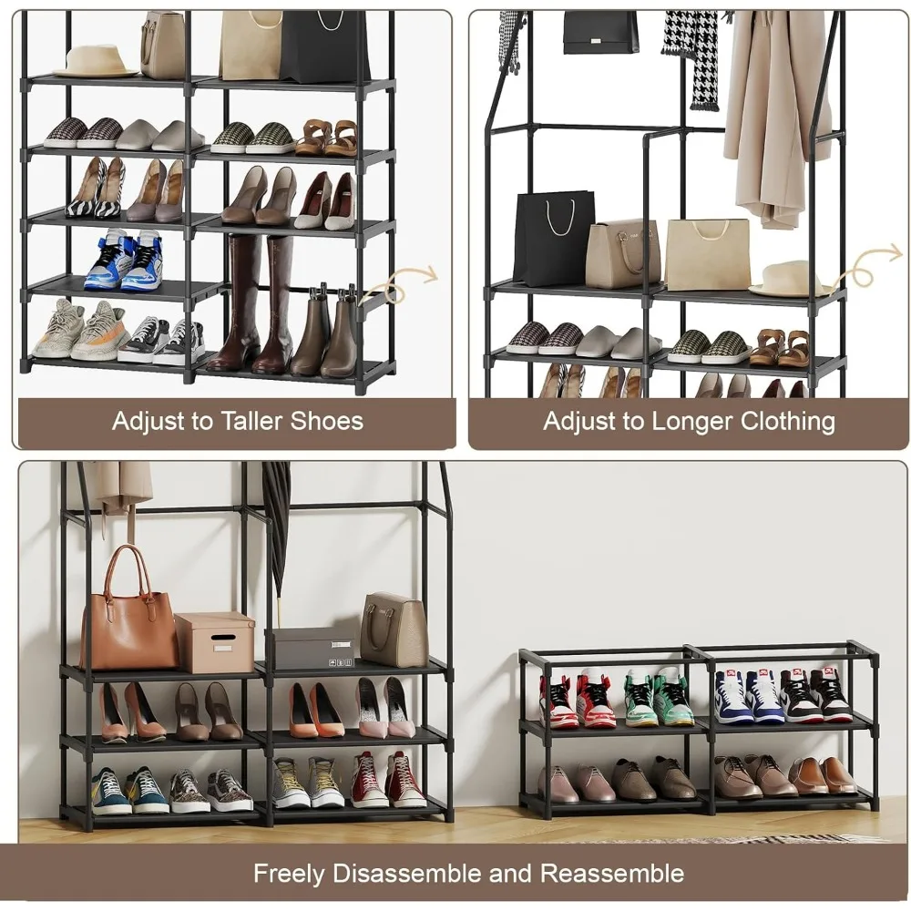 معطف وأحذية متعدد الوظائف 3 في 1 مع 16 خطافًا لتخزين موفر للمساحة