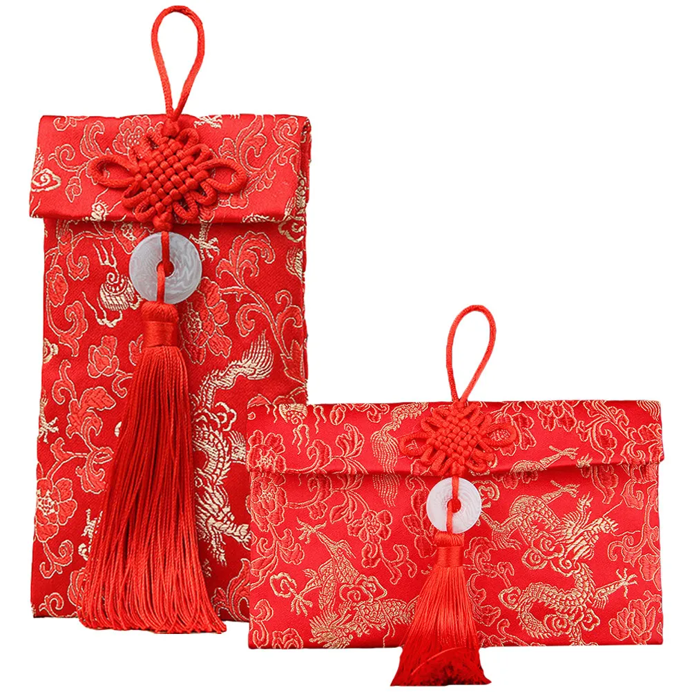 2Pcs Elegant Brocade Red Packets Chinese Style New Year Envelopes Embroidered Pattern Traditional Red Envelope for Lunar