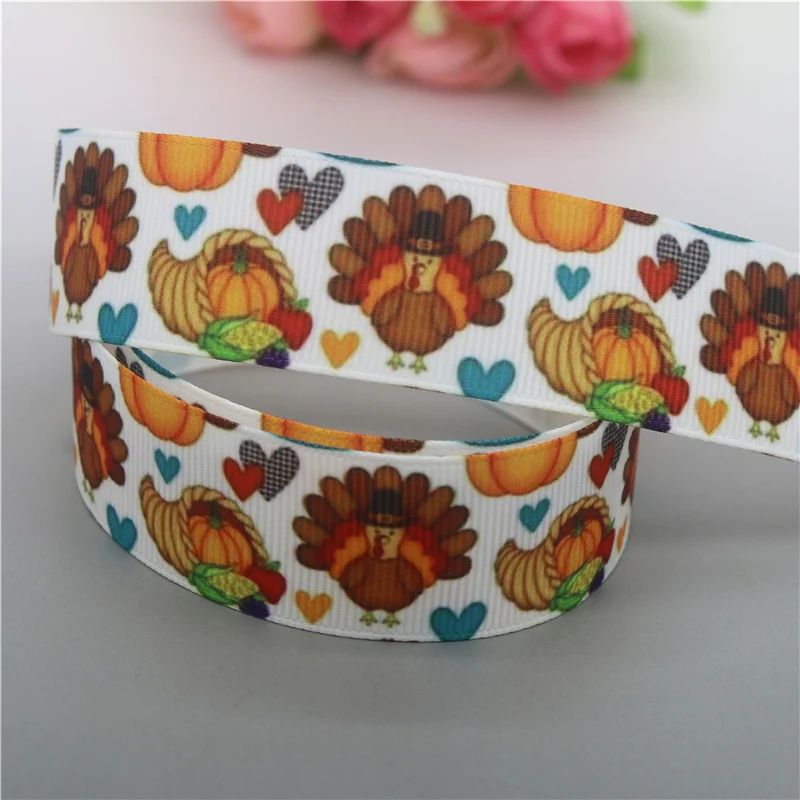DHK 50yards Thanksgiving Hollaween Winter Printed Grosgrain Ribbon Accessories Material Headwear Decoration DIY Sewing S2011