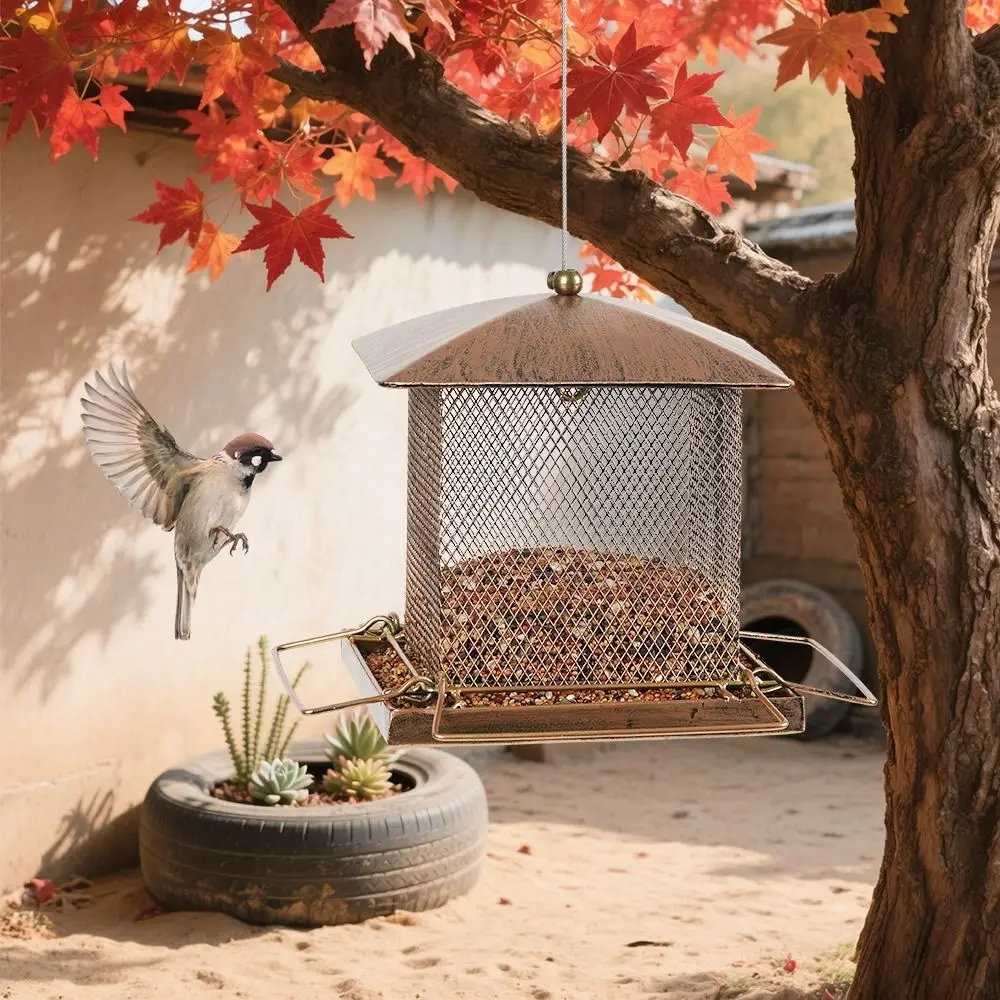 

Large Capacity Garden Bird Feeder Heavy Duty Squirrel Proof Bird Food Bowl Iron Hanging Bird Feeding Equipment Backyard
