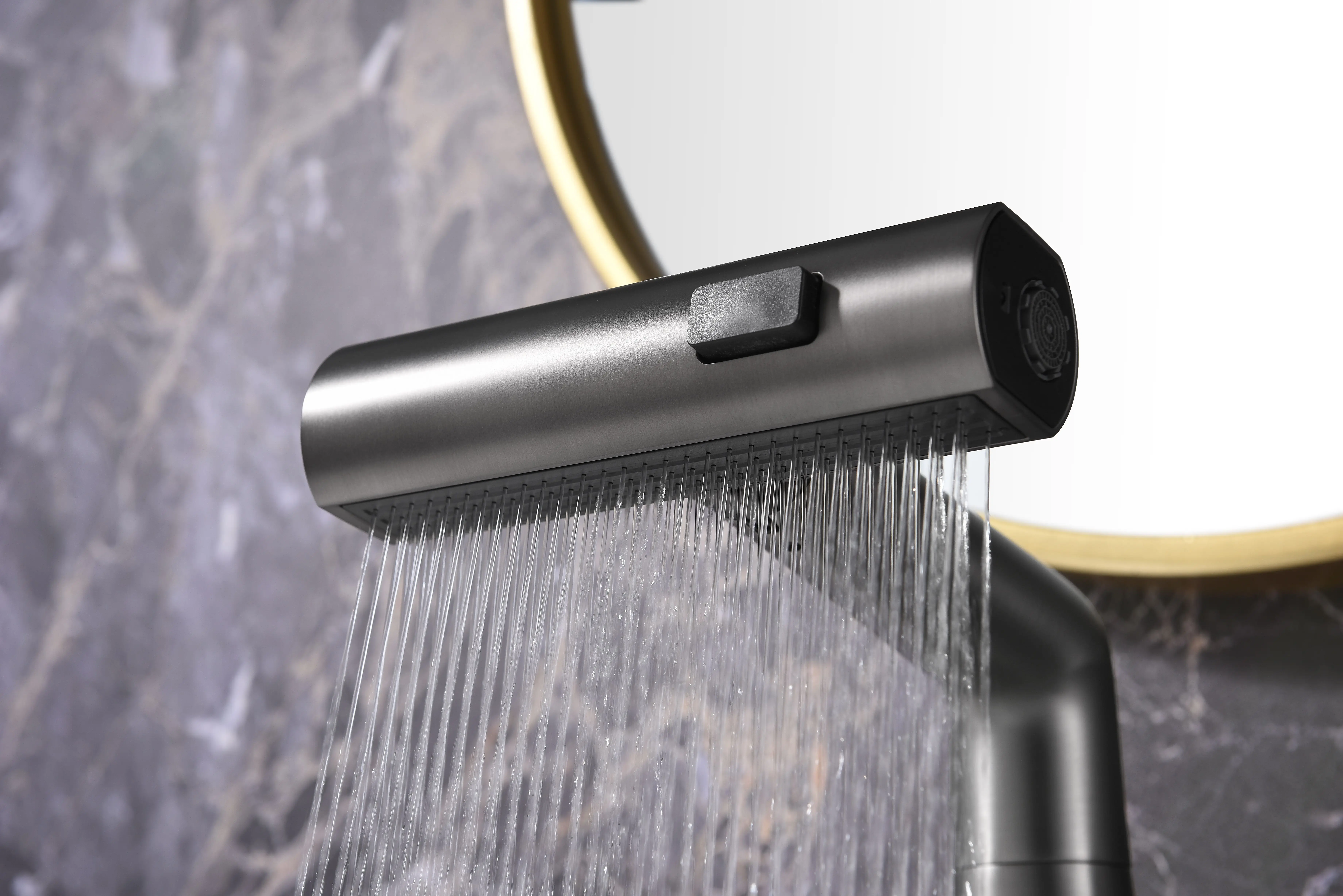 Washroom Bathroom Pull Out Waterfall Basin Vanity Sink Faucet Tap with Temperature Led Light Digital Display