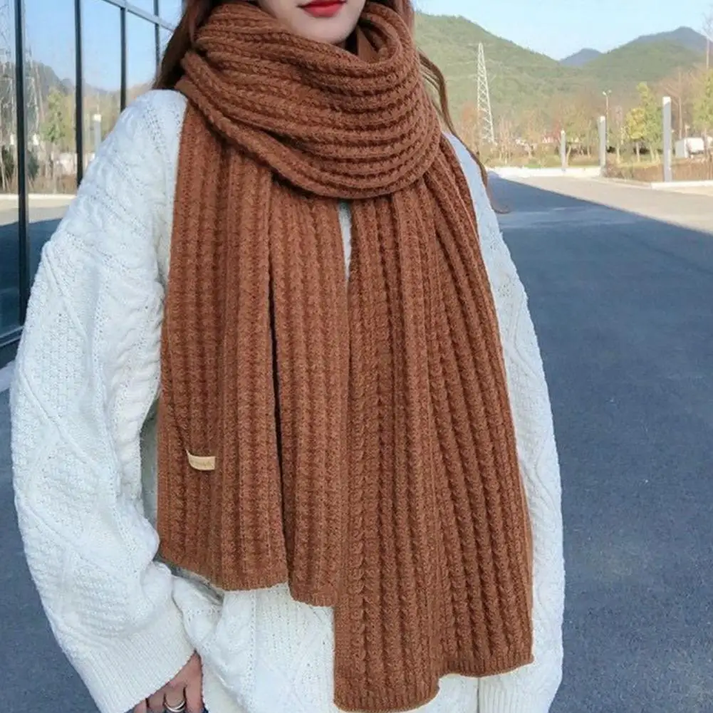 Solid Color Scarf Japanese Style Knitted Winter Scarf for Women Windproof Warm Neck Wrap with Elastic Design Cozy Thickened