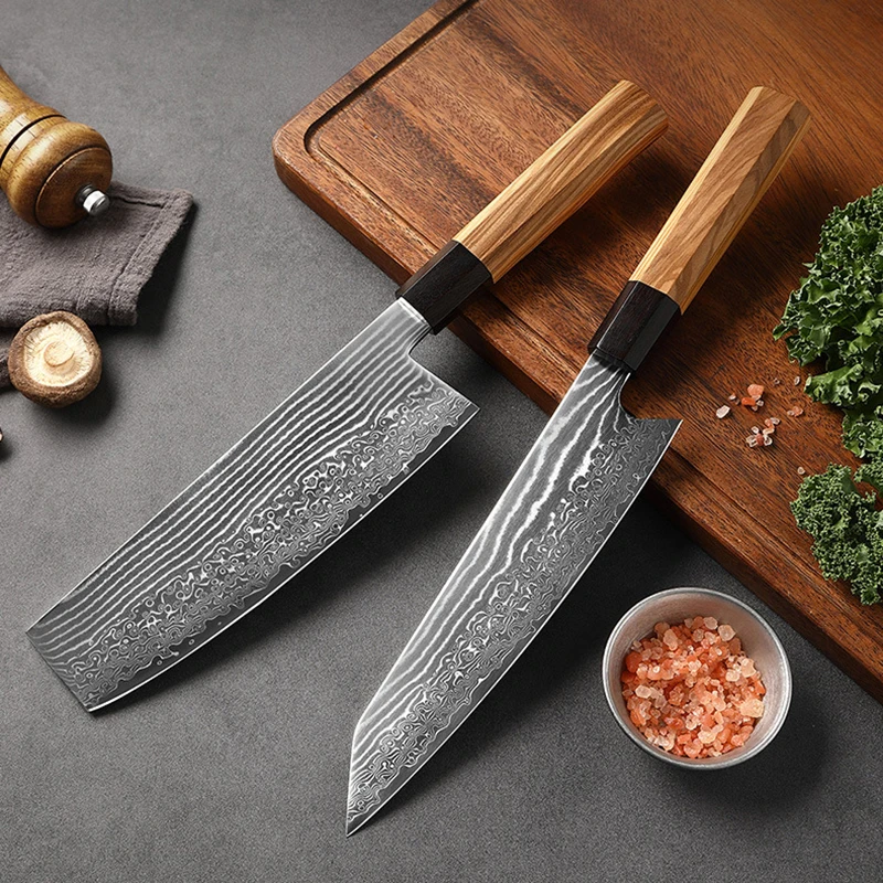 

8 Inch Chef Knife 67-layers Damascus Steel VG-10 Blade Olive Wood & Ebony Handle Slicing Vegetables Cleaver Meat Kitchen Knives