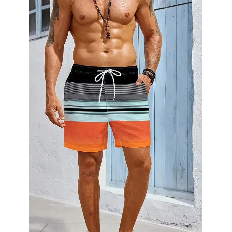 

Summer Stripe 3D Print Beach Shorts Men's Casual Fashion Board Shorts Male Swimming Trunks Short Pants Man Swimsuit Clothes