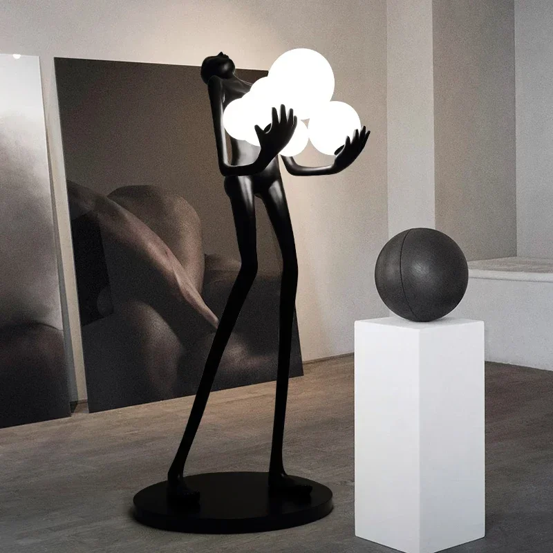 newzq Nordic Body Sculpture Fall Floor Lamp Atmospheric Lamp in the Living Room Ball Hotel Sales Office Floor Lamp