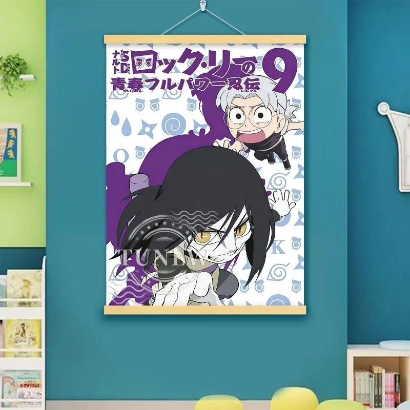 Q Version Naruto Rock Lee Scroll Poster with Wooden Hangers Wall Hanging for Anime Fans Home Room Decoration Exquisite gift - view 3