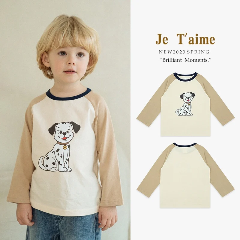 

Jenny&Dave 2023 Spring/Summer New Nordic Children's Clothing Boys and Girls Baby Cartoon Cute Dog Pure Cotton Raglan Sleeve T-sh