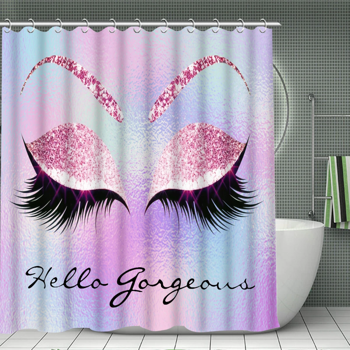 1/4PC eyelash eye shadow pattern waterproof shower curtain or waterproof anti-slip shower curtain set, free 12 hooks