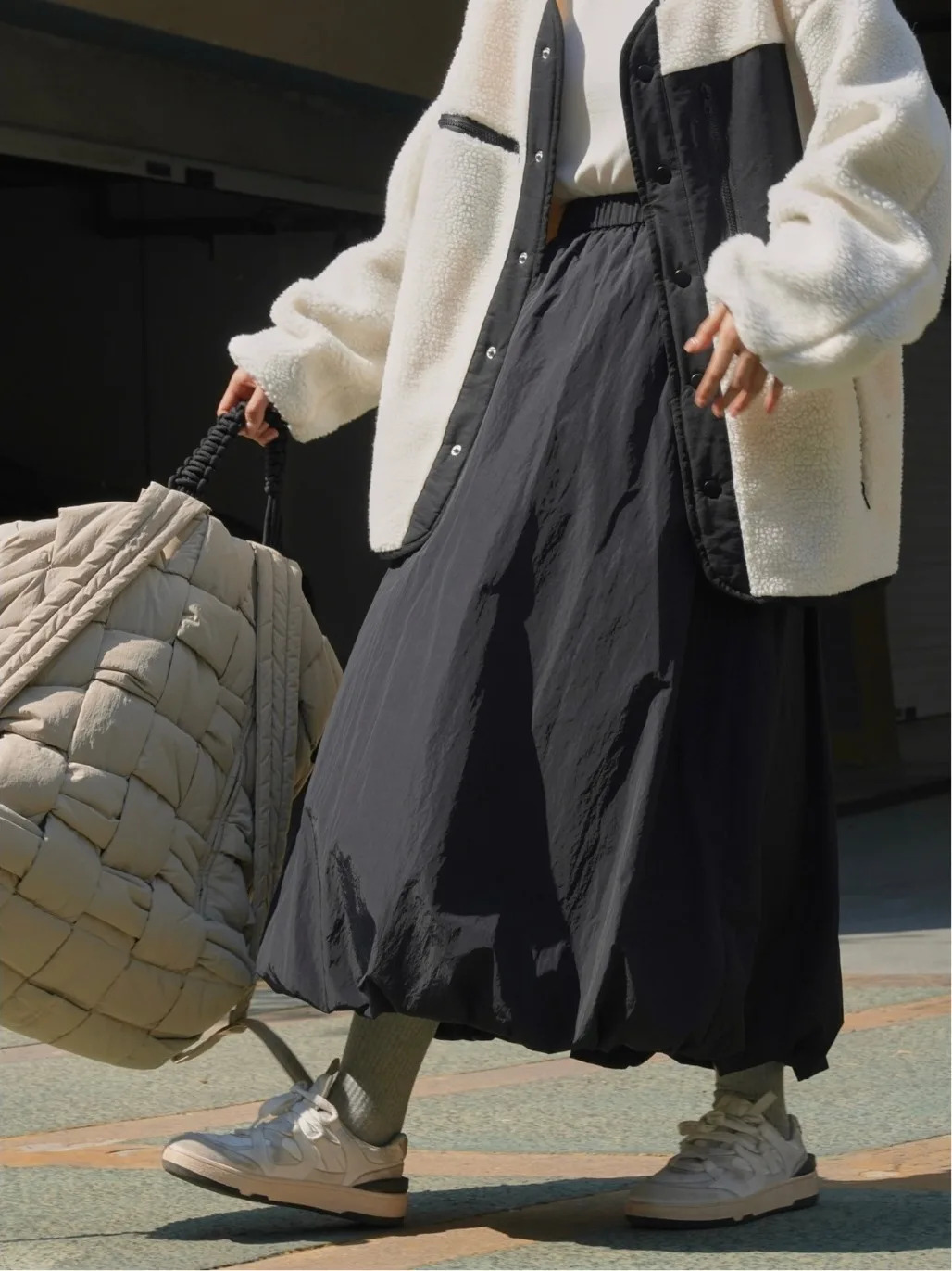 

Retro Pure Cotton Lantern Skirt Bla Flared Bloom Sle Loose Women's Long Midi Skirt High Waist A-Line Cotton Warmth