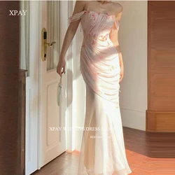 XPAY Sexy Off Shoulder Pink Mermaid Evening Dresses Korea Wedding Photoshoot 3D Flowers Silk  Customised Prom Gowns Formal Party