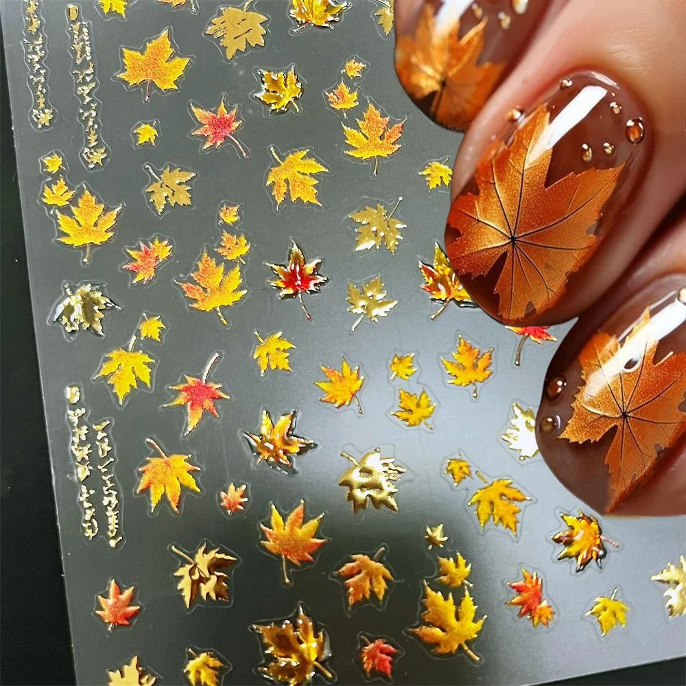 1pc 5D Gelatina Autunno Maple Leaf Story Nail Art Adesivi Rilievo Lucido D'oro Arce Decalcomanie Per Unghie Splendido Ornamento Fornitore di Manicure