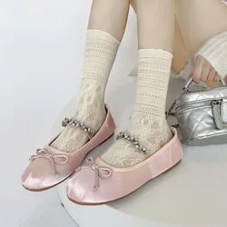 Lolita Girls Flower Pattern Small Mesh Lace Socks Trendy Women Sexy Fishnet Breathable Beige Ballet Style Mary Sweet Calf Socks