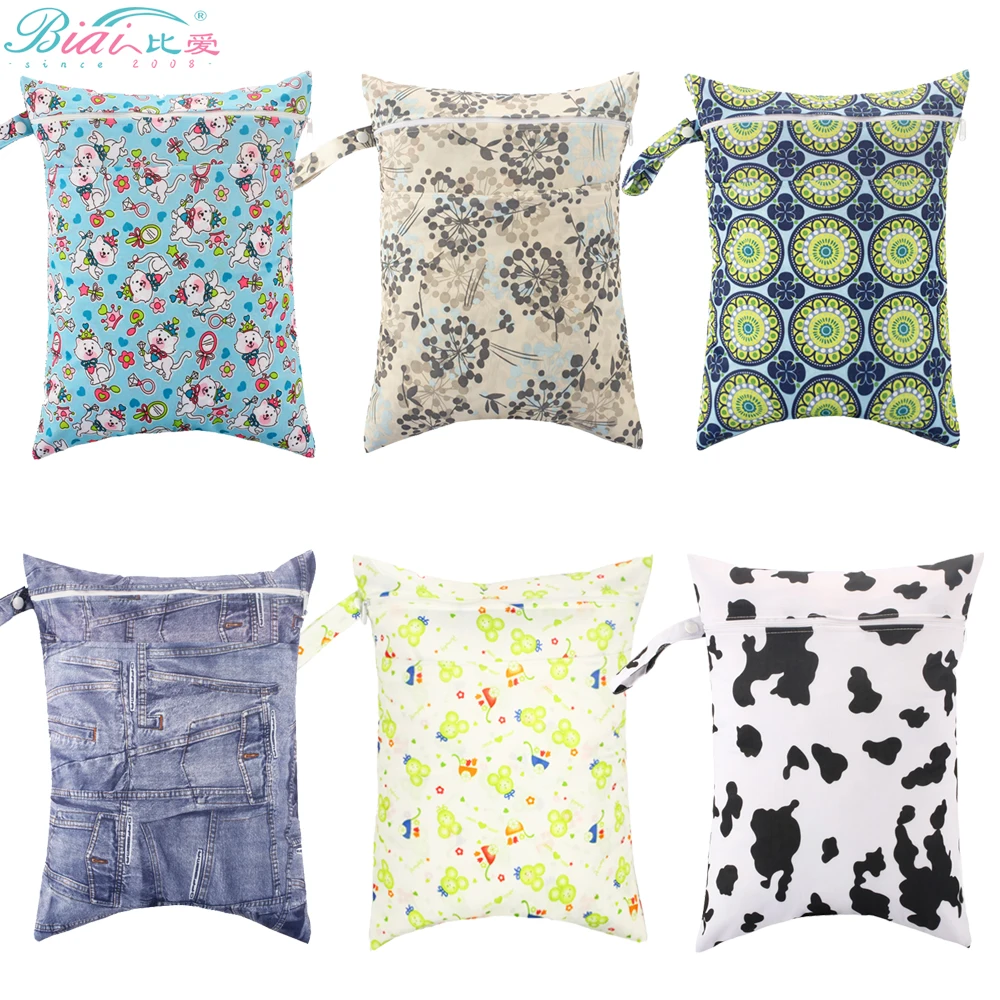 تصميم بياي قابل لإعادة الاستخدام مقاوم للماء مزدوج الجيوب حقيبة مبللة ، حفاضات قابلة للغسل ، سباحة ، رياضة ، عربة أطفال ، 30 × 40 سم