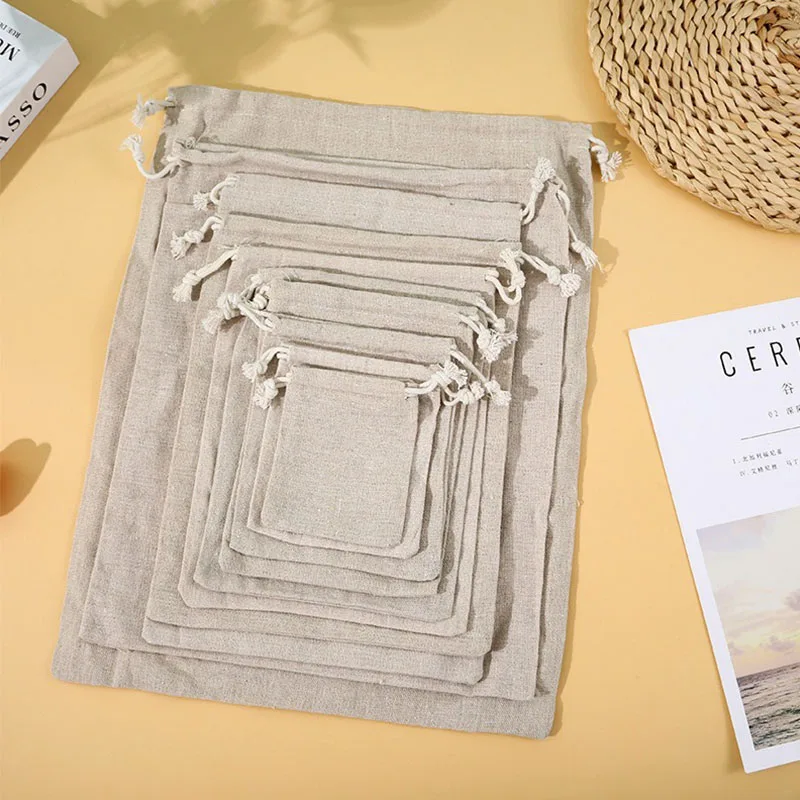 

Новинка, 10 шт., сумка для упаковки ювелирных изделий, льняные сумки разных размеров на шнурке, сумка для ювелирных изделий, саше для упаковки SSBZD05