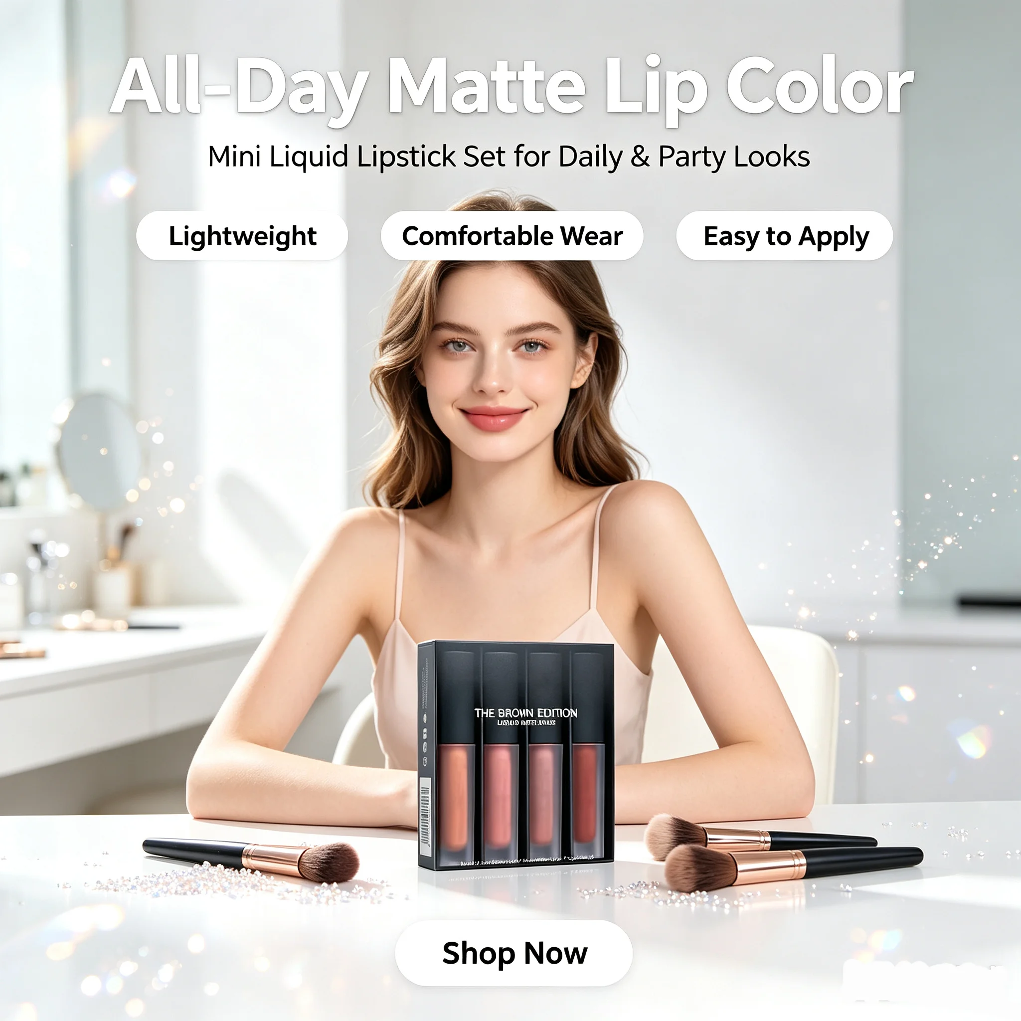 4Pcs/Box Liquid Matte Lip Gloss Mini Lipstick Set Long Lasting Waterproof Non-stick Cup Lip Makeup The Edition Lipgloss Gift Kit