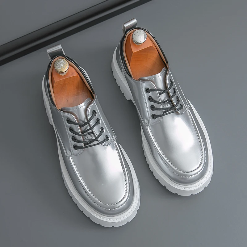 

Casual Men Fashion Derby Shoes. Men Thick-soled Anti-slip Lightweight Lace-up High-end Business Leather Shoes Travel Shoes Men