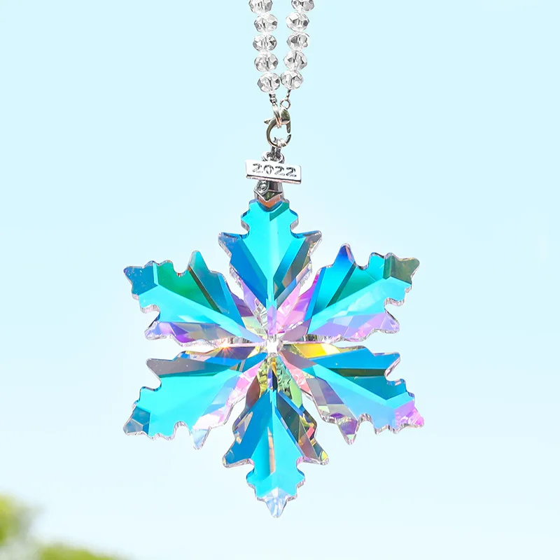 Crystal Snowflakes Figurine Glass Car Pendant Suspension Ornaments Sun Catcher Snowflake Hanging Trim Christmas Gifts