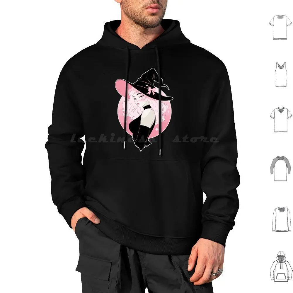 Spellbound Sultry Witch Hoodie cotton Long Sleeve Hot Pink Pink Goth Pastel Feminine Girly Witch Halloween Sparkle Aesthetic