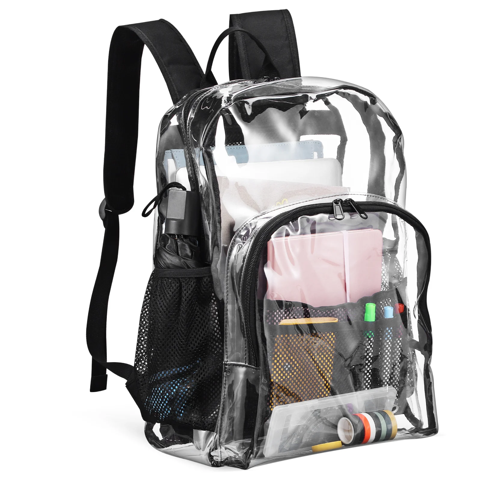 حقيبة ظهر شفافة مصنوعة من مادة PVC شديدة التحمل بسعة كبيرة، حقيبة شفافة لأحداث الملعب المدرسية، حقيبة كتب للكمبيوتر المحمول والسفر والعمل