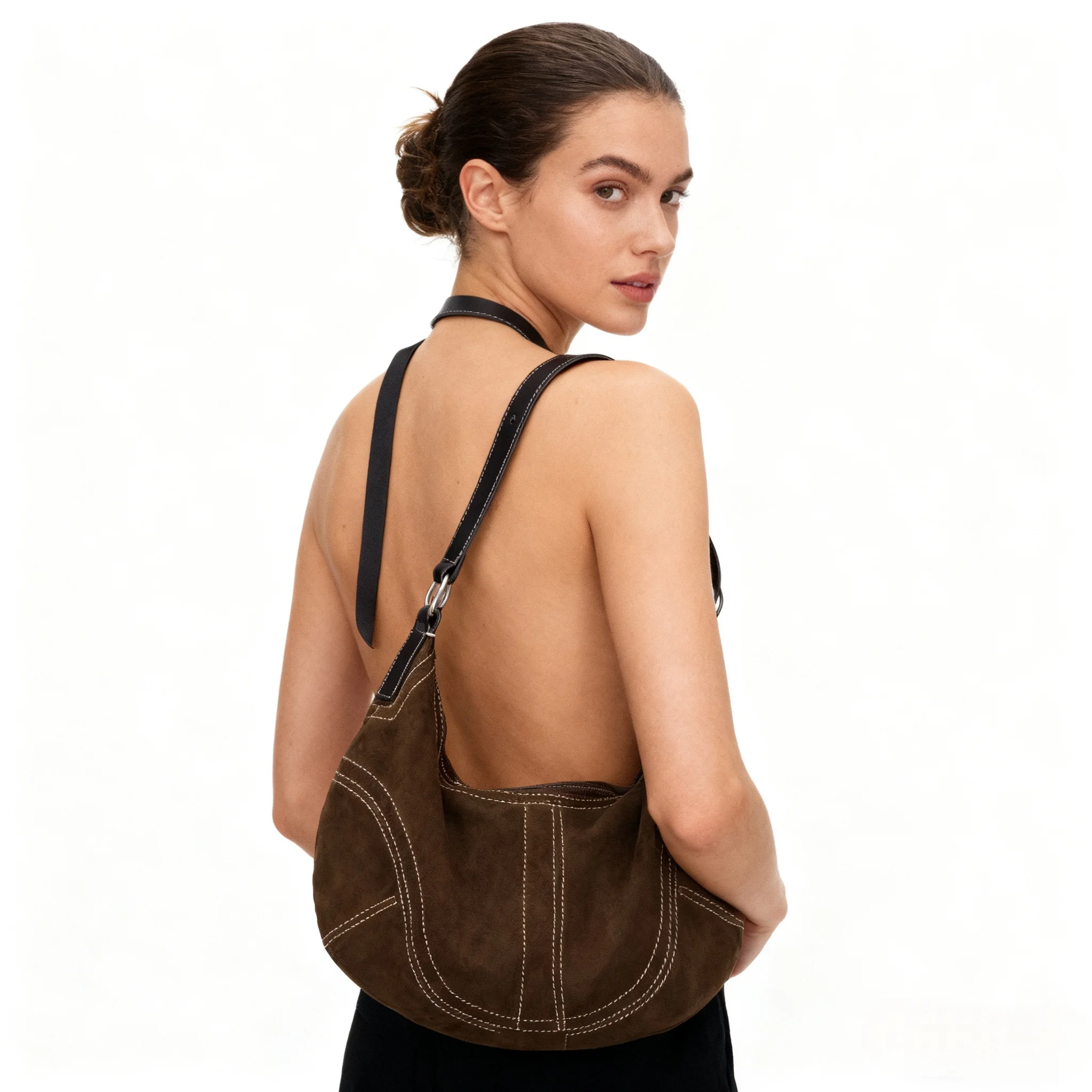 

Luxury Women Suede pu Leather Hobo Shoulder Bag Vintage Half moon Handbag Cross body Casual Underarm Purse