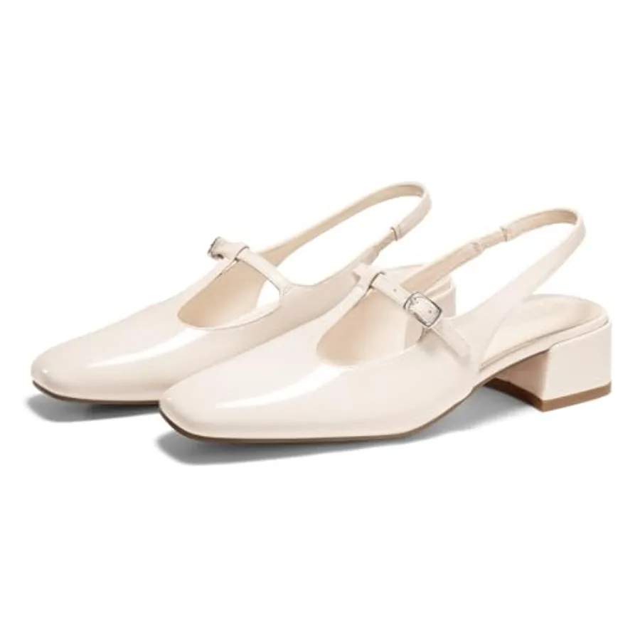 

Coutgo Womens Mary Jane Slingback Low Heels T Strap Chunky Heel Closed Toe Pumps Wedding Party Dress Shoes
