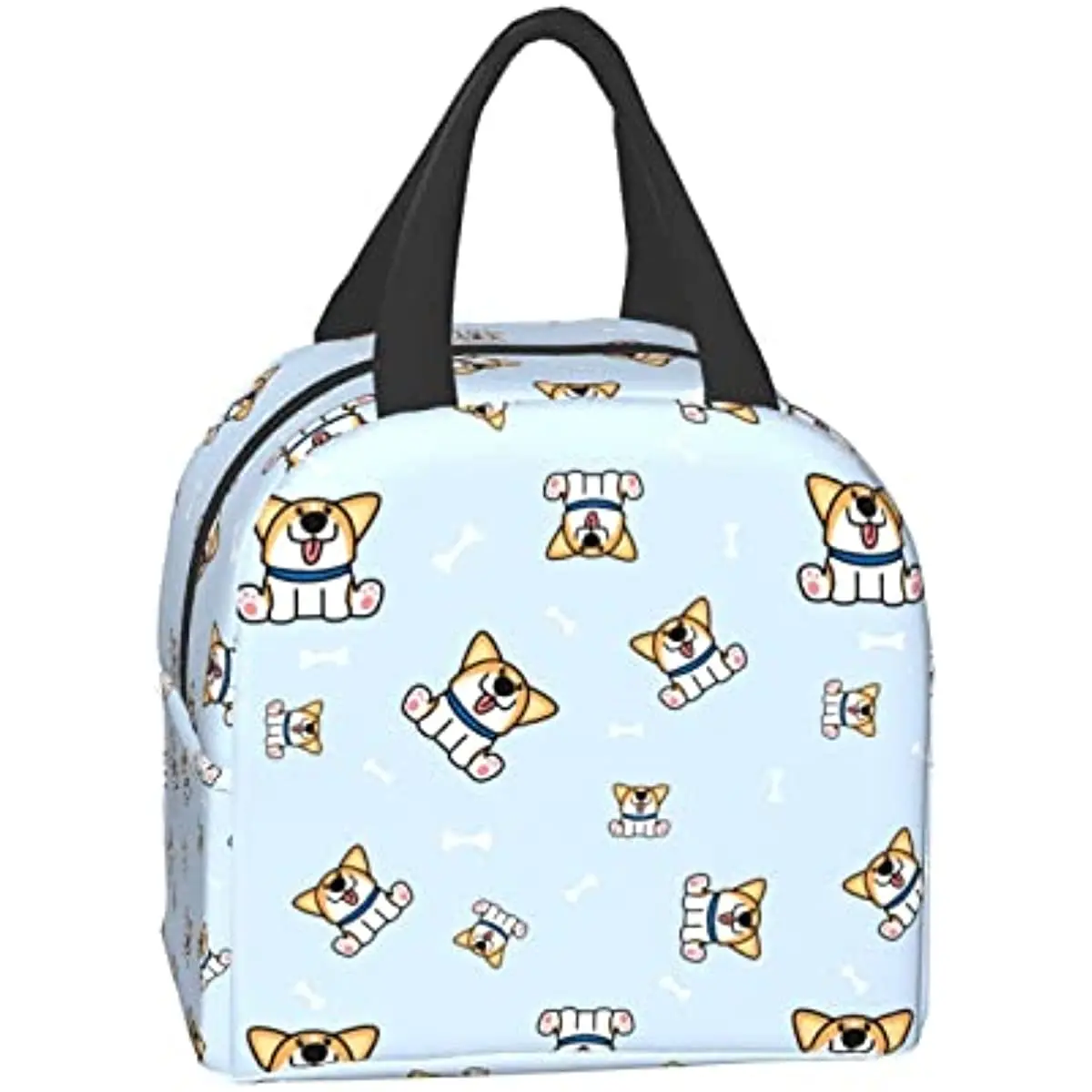 Fiambrera con diseño de perro y hueso Corgi para hombre y mujer, bolsa de almuerzo con aislamiento, reutilizable