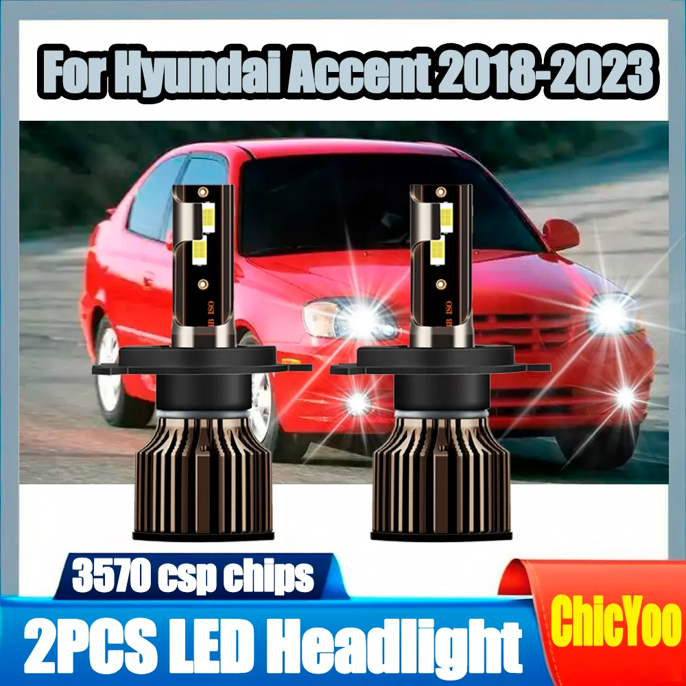 

2PCS 20000LM 6500K White H4 LED Headlights Headlamps Plug and Play Car Headlamps 3570 csp chips 12V For Hyundai Accent 2018-2023