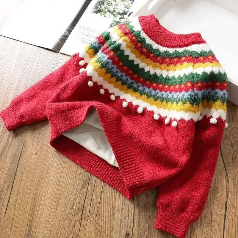 Girls' Sweater Pullover Autumn/Winter Christmas New Fashionable Middle School Children's Baby Knitted Bottom Top