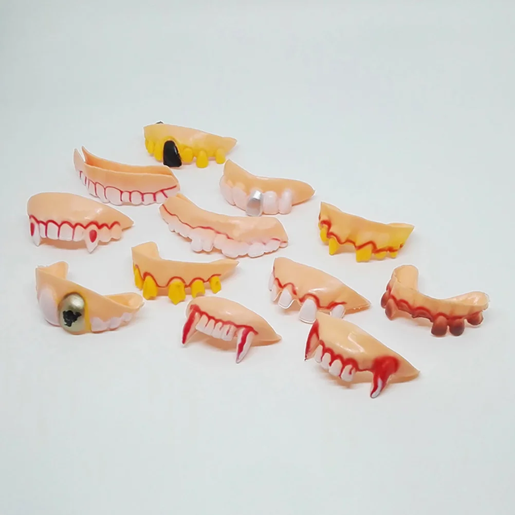 24 pezzi denti finti puntelli di Halloween denti bavaglio brutto e brutto accessori per feste in costume spaventoso tema horror zanne finte